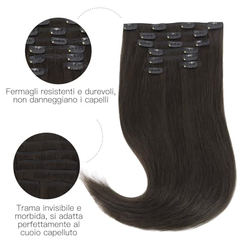 HOTBANANA Human Hair Clip in Hair Extensions, Dark Brown 120g Clip in Hair Extensions Real Human Hair Straight Remy Hair 22 Inch 7pcs