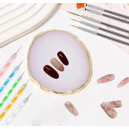 21Pcs Nail Art Design Tool Kits - 1 Resin Nail Art Palette, 5 Nail Art Dotting Pens, 15 Nail Art Brushes, Nail Polish Mixing Palette Double-Ended Dotting Pen Nail Liner Nail Drawing Brushes
