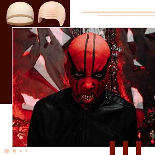 Syhood 2 Pieces Halloween Bald Cap Makeup Latex Bald Head Wig Caps Cosplay Costume for Adults