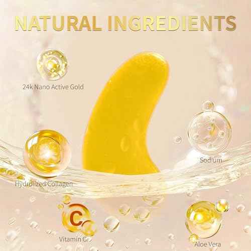 24K Gold Under Eye Patches (20 Pairs) Anti-Wrinkle Hydrogel Eye Mask with Collagen & Hyaluronic Acid -Reduces Dark Circles, Puffiness & Fine Lines - Eye Treatment for Men & Women