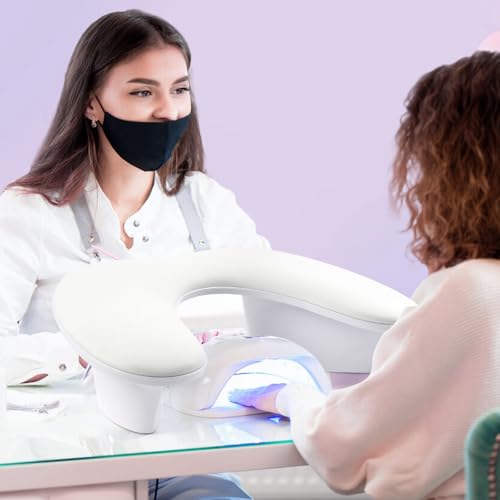 Arm Rest for Nails Tech, U Shaped Soft PU Leather Nail Arm Rest,Ergonomic Slope Angle Hand Rest for Nails Tech,Professional Salon Manicure Arm Rest Cushion (White)