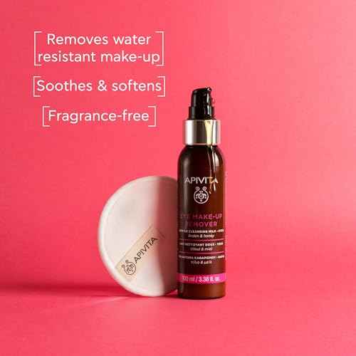 Apivita Eye Makeup Remover | Hydrating & Soothing Gentle Cleansing Milk with Linden & Honey, 100 mL / 3.38 oz