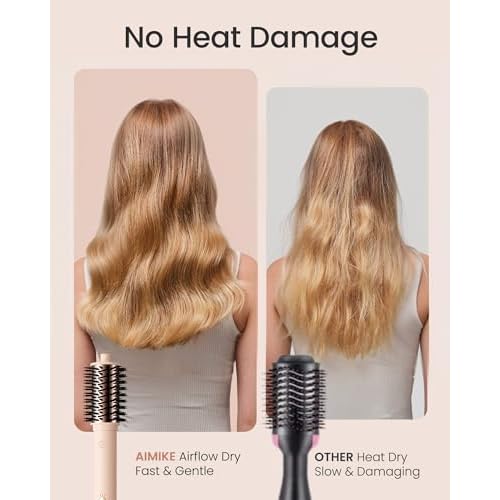 AIMIKE HyperFlow High Speed Blow Dryer Brush, One-Step Hair Dryer & Styler Volumizer, 3X Fast Drying & No Heat Damage, Detachable Hot Air Round Brush for Smooth Frizz-Free Blowout, 3.3'' Overall Dia