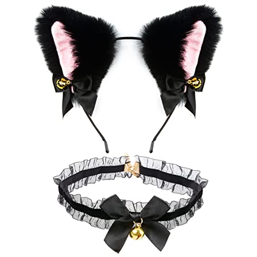 Black Cat Ears Headband Women Ears Costume Kitty Ears Headband for Cosplay Halloween Christmas Party Daily Decoration