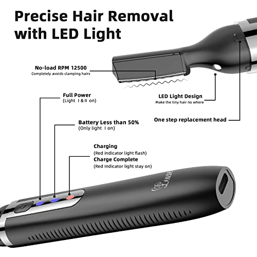 Eyebrow Trimmer and Facial Hair Remover, Rechargeable Hair Removal Women's Electric Shaver Razor for Peach Fuzz Chin Cheek Upper Lip (Black)