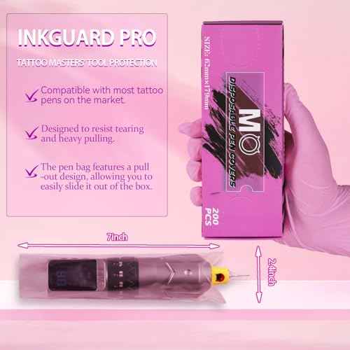 Tattoo Machine Covers 200pcs Tattoo Pen Covers 7 x 2.4inch Disposable Tattoo Pen Machine Bags Professional Tattoo Supplies and Accessories (PINK)