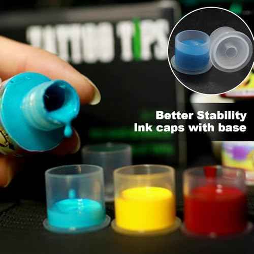 Tattoo Ink Caps with Base - Gakonp 500pcs Mixed Sizes Tattoo Ink Cups #11 Small #14 Medium #17 Large Disposable Ink Caps Plastic Pigment Cups Tattoo Supplies