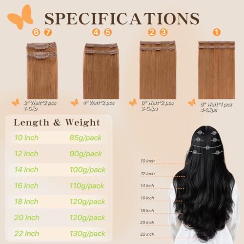 Clip in Hair Extensions Long Straight, 100% Real Human Hair,No Tangle & Smooth,120g, 18 Inch,#30 Light Auburn