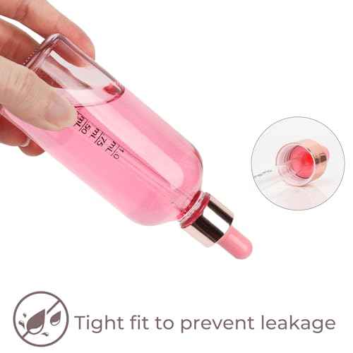 CycleMore 6 Pack Pink Glass Boston Bottles with Glass Scale Eye Droppers, Cosmetic Droppers for Beauty, Essential Oils, Makeup & More Liquids