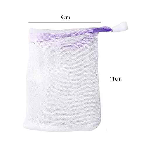 Leadigol 10PCS Face Cleansing Foaming Nets, Mesh Soap Pouch, Bubble Foam Double Layer Net Soap Sack Saver Pouch, White Pouch with Drawstring, Drawstring Holder Bags