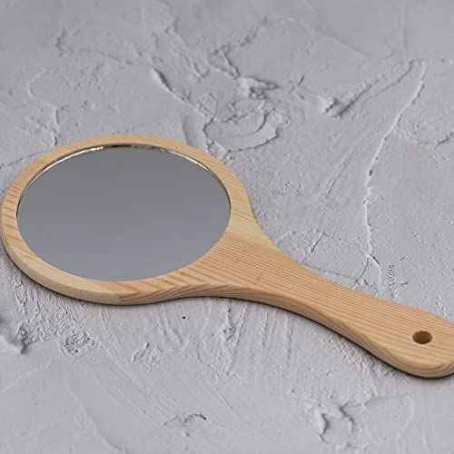 Travel Mirror Hand Mirror for Women Solid Wood Frame Round 6.6 x 12 inch