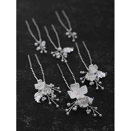 Handmade Pearl Bridal Wedding Hair Pins 6Pcs White Flower Gold Leaf Pearls Clips Bridal Hair Accessories for Women Brides Bridesmaid