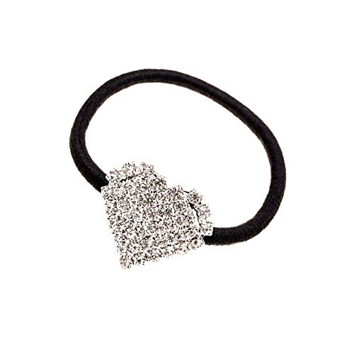 Hair Tie, Fashion Bling Crystal Rhinestone Hair Accessories for Women Girls (Silver Heart Scrunchies, Bands, Ropes, Circles, Elastics, Headband)