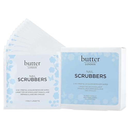 Butter LONDON Nail Polish Remover Pads, Nail Scrubbers - 2-in-1 Prep & Lacquer Remover Nail Wipes - Travel-Friendly Gel Fingernail Polish Remover - Cruelty-Free, Paraben-Free & Gluten-Free