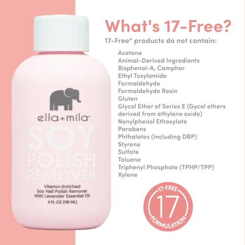 ella+mila Soy Nail Polish Remover - Non-Acetone, Non-Toxic Fingernail Polish Remover for Natural Nails - Gentle, Vegan Formula with Lavender Oil & Vitamins A, C & E (4 fl oz)