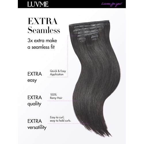 LUVME Silky Straight Seamless 110g 7Pcs Clip in Hair Extensions Full Max with 20inch Remy Human Hair Extensions, Natural Black 100% Real Soft Human Hair