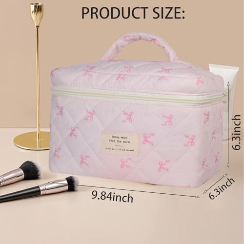 Large Makeup Bag, Cute Cosmetic Bags for Women Girls, Quilted Floral Toiletry Bag, Travel Make Up Organizer Bag