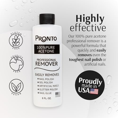Pronto 100% Acetone Gel Nail Polish Remover - Gel Polish Remover for Nails | Acetone Nail Polish Remover For Nails for Removal of Glue, Gel, Acrylic & Dip | Gel Polish Remover, 8 Fl oz