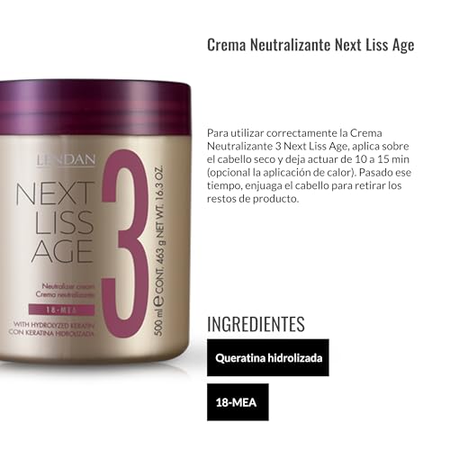 Lendan - Hair Conditioner - Neutralizing Cream Next Liss Age N¨¬3-500ml - Step 3 Professional Pack - Completes the Straightening Process - Nourishes, Hydrates, and Soften - Long-Lasting Straightening