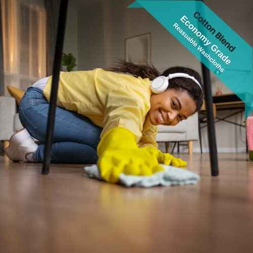 GOLD TEXTILES 120 Pack Economy White Washcloths Set (12x12 inches) - Cotton Blend Commercial Grade Cleaning Rags, Quick Drying & Soft Face Cloths, Fingertip Towels for Bathroom, Spa, Gym, and Kitchen