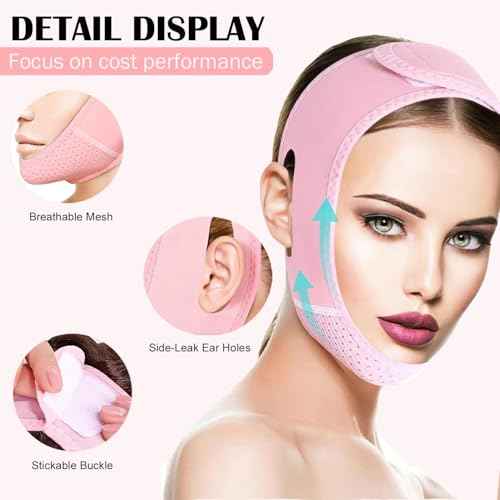 MASIKA Chin Strap for Sleeping,Adjustable Chin Strap,Jaw Strap,Jawline Shaper,V-Line Mask Chin Up Mask V Shaped Face Mask, Jaw Exerciser,Reusable chin strap,Pink¡£