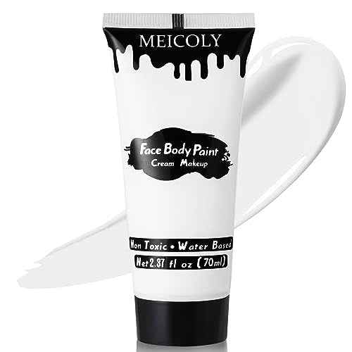 MEICOLY White Cream Face Body Paint,2.37Oz Large Tube Clown White Makeup,Water Based Full Body Paint for Adults and Kids,Halloween SFX Skull Joker Zombie Vampire Skeleton Goth Cosplay Mime Makeup