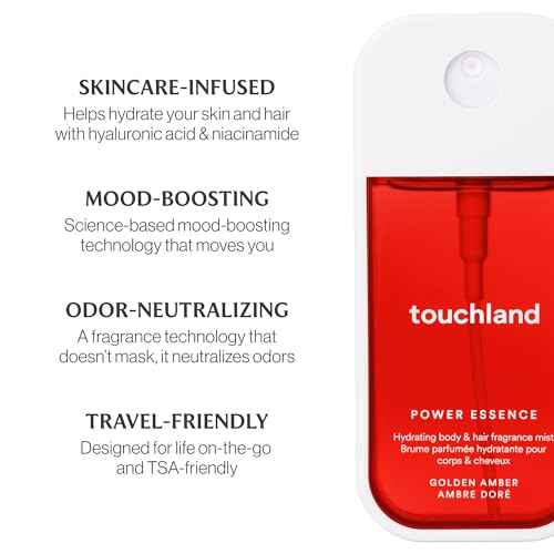 Touchland Power Essence Hydrating Body & Hair Fragrance, Golden Amber, 2 FL. OZ. Travel Size Body Mist