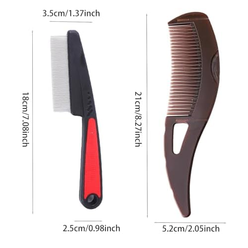 Dandruff Comb Fine Tooth Scalp Detox Comb Lice for Women, Men & Kids Stainless Steel Scalp Detoxing, Sweep & Massage Hair Brush Tool for Hair Care (A-2PC Brown)