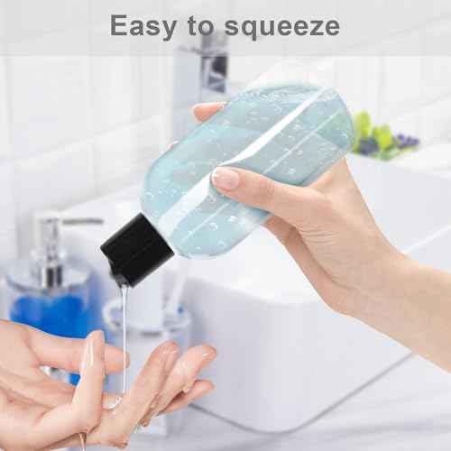 2 Pack 8 oz Empty Plastic Bottles with Black Disc Caps Reusable Clear Leak-Proof Travel Squeeze Containers for Shampoo Conditioner Toiletries Liquid Soap