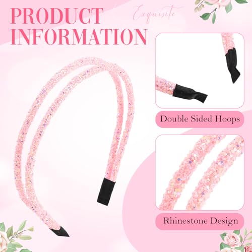 WILLBOND 4 Pieces Rhinestone Hair Band Double Crystal Side Band Imitation Diamond Crystal Hoop Headband Thin Headband for Women Hair Accessory(White, Pink, Light Blue, Light Purple)