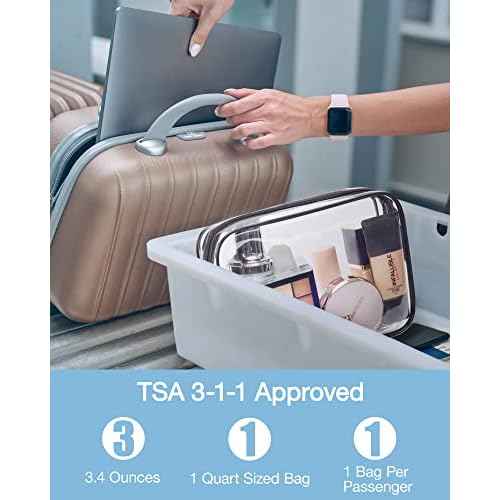 BAGSMART Clear Toiletry Bag, 2 Pack TSA Approved Travel Toiletry Bag Carry on Travel Accessories Bag Airport Airline Quart Size Bags Water Repellent Makeup Cosmetic Bag for Women (Black-2pcs)