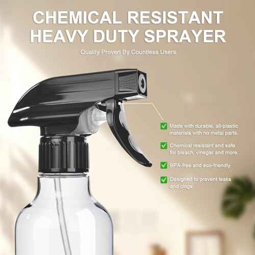 Spray Bottles 2-Pack, 10 Oz, Mist & Stream, Heavy Duty Spraying Empty Water Sprayer Bottle, BPA Free Plastic Refillable Containers for Cleaning Solutions, Plants, Hair, Essential Oils (Clear)