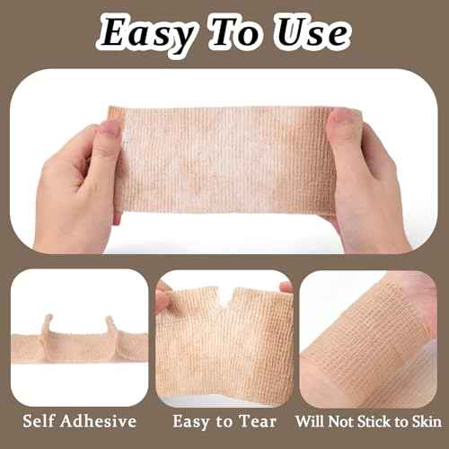 Tattoo Grip Cover Wrap, ATOMUS 8pcs 2.95 Inch x 5 Yards Disposable Tattoo Tube Tape Wrap Elastic Self-adhesive Bandage Rolls Tape for Tattoo Machine Grip Tube Accessories (Beige)