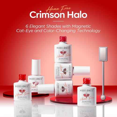 modelones Christmas Red Gel Nail Polish Set 6 Colors Dark Cherry Red Cat Eye Glitter Color Changing Hema-Free Burgundy Gel Polish with Magnet Soak Off U v Nail Art Manicure Home DIY Gifts for Women
