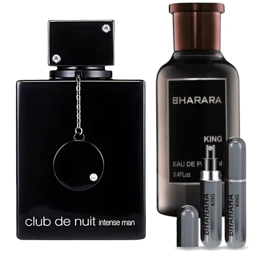 Men's Bundle Club Nuit Intense Man 3.6oz EDT & King 3.4oz EDP & 1 Empty Travel Perfume Atomizer Gift -Spicy Woody Sweet-Long Lasting for Men