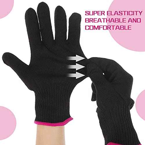 2 Pair Heat Resistant Gloves for Hair Styling Professional Hot Hand Gloves Heat Protection Flat Iron Gloves Pink Edge Heat Press Sublimation Gloves for Women Curling Wand Styling Tool