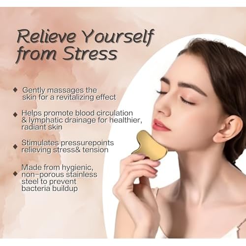 Stainless Steel Gua Sha Facial Tools Guasha for Face Tighten Skin Massage Guasha Beauty Tool for Body Eyes Neck Massager Skin Care Gifts (Gold)