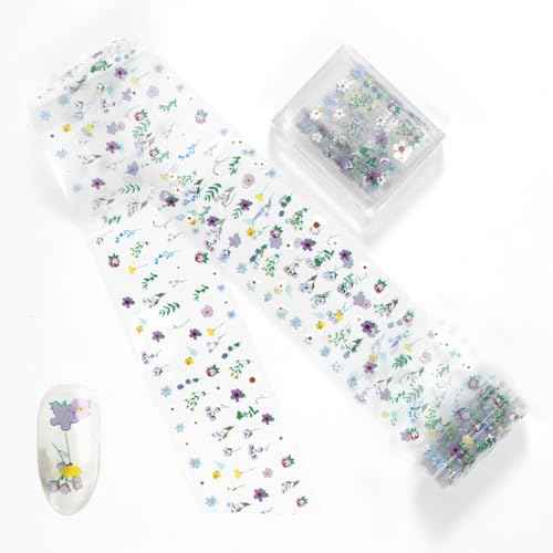 DANNEASY 6 Boxes Flower Nail Art Foil Transfer, Floral Spring Nail Stickers Foil Sheets, Starry Sky Nail Foils, Holographic Manicure Decals for Women Girls Manicure Tips Supplies