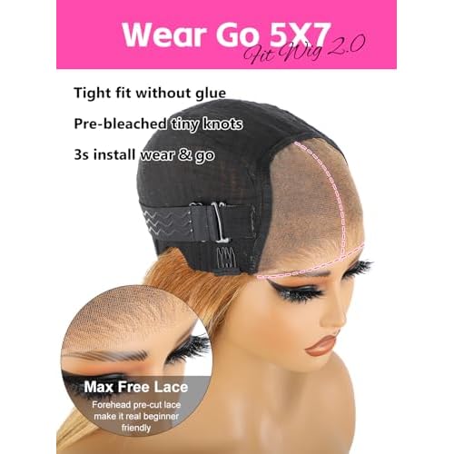 ORIGINAL QUEEN Short Straight Wigs 5x7 Wear and Go OQ Hair Glueless Wigs Human Hair Pre Plucked Pre Cut Pre Bleached Highlight Blonde Bob Straight Wigs for Women 4/27 Color 10Inch