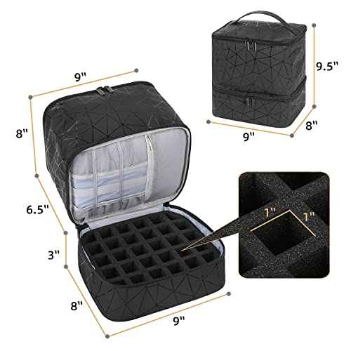 Nail Polish Storage Organizer Double Layer Gel Nail Polish Bag for Nail Dryer UV Light Carrying Case Holds 30 Bottles Travel Portable Compartment Bag for Manicure Supplies, Black (BAG ONLY)