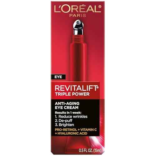 L'Oreal Paris Revitalift Triple Power Anti-Aging Eye Cream, Pro Retinol, Hyaluronic Acid & Vitamin C, Reduce Wrinkles & Puffiness 0.5 fl. oz.