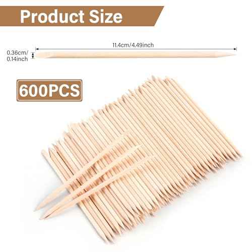 600 Pcs 4.5 Inch Orange Sticks for Nails Double Sided Multi-Use Wooden Cuticle Pusher Sticks Manicure Pedicure Tool Cuticle Sticks or Eyebrow Waxing Sticks for Facial Hair Removal
