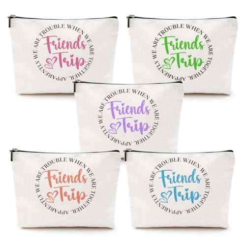 5 Pcs Girls Trip Gifts Girls Weekend 2025 Makeup Bag Friends Trip Gifts Favors Summer Gifts Cosmetic Bag Toiletry Bag Zipper Pouch Weekender Bags for Women Girl Friendship Bachelorette Party Birthday