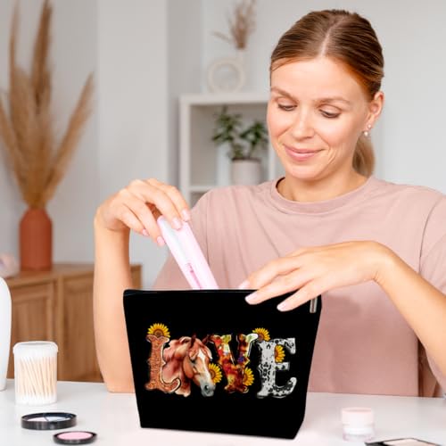 Love Horse Makeup Bag, Women Cosmetic Bag for Purse, Gifts for Women, Besties, Daughter, Best Friends, Horse Themed Gifts for Owner Lovers