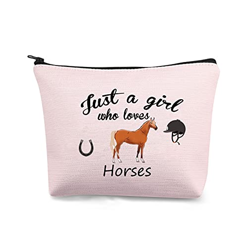 Horses Gifts for Girls Horse Makeup Bag Just a Girl Who Loves Horses Lover Gifts Horses Cosmetic Bag Zipper Pouch Travel Bag (Just a Girl Who Loves Horses Pink)