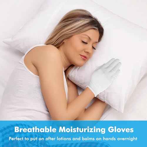 4 Pairs White Gloves, Breathable Cotton Gloves for Dry Hands Sleeping, Reusable White Cotton Gloves for Eczema SPA and Moisturizing Overnight, Washable Work Gloves for Women and Men