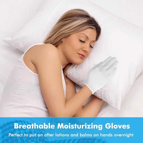 4 Pairs White Gloves, Breathable Cotton Gloves for Dry Hands Sleeping, Reusable White Cotton Gloves for Eczema SPA and Moisturizing Overnight, Washable Work Gloves for Women and Men