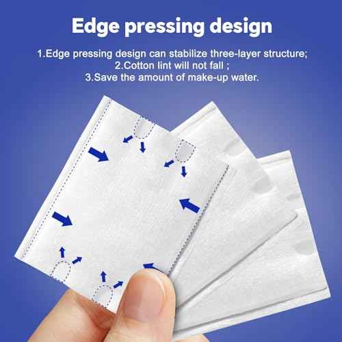 Square Cotton Pads for Face (475 Count) - 100% Pure Cotton, Soft Lint-Free Makeup Remover Pads for Facial and Eye Use, Double-Sided Design to Save Water and Hypoallergenic (75 Thick & 400 Ultra-Thin)