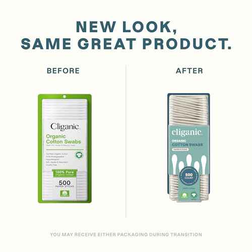 Cliganic Organic Cotton Swabs, 500 Count - 100% Pure Natural Cotton, Chlorine-Free Hypoallergenic, Soft, Gentle & Absorbent Buds