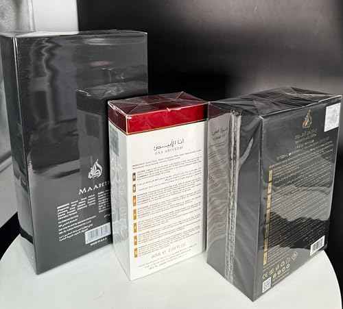 Lattafa Perfumes Bade'e Al Oud For Glory, Maahir Black & Ana Abiyedh Rouge EDP-100ml(3.4 oz)